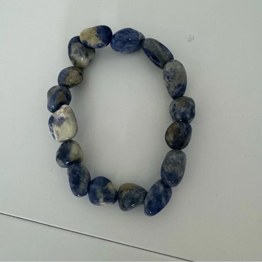 Sodalite bracelet healing crystals stretchy blue rock crystal geode natural boho